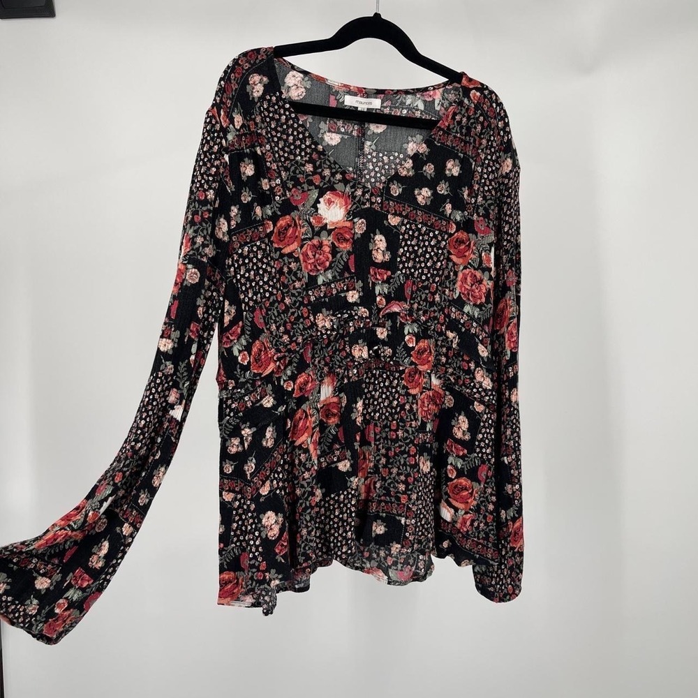 Maurice's Boho Romantic Floral Patchwork Top M Gauzy Dark Feminine Cottagecore